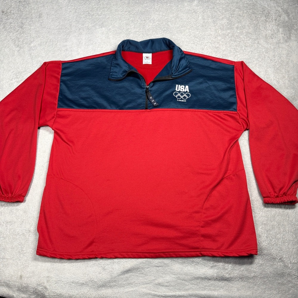 USOC Olympics Quarter Zip Pullover Mens XXL Red Blue London 2012 Made in USA - Picture 4 of 9